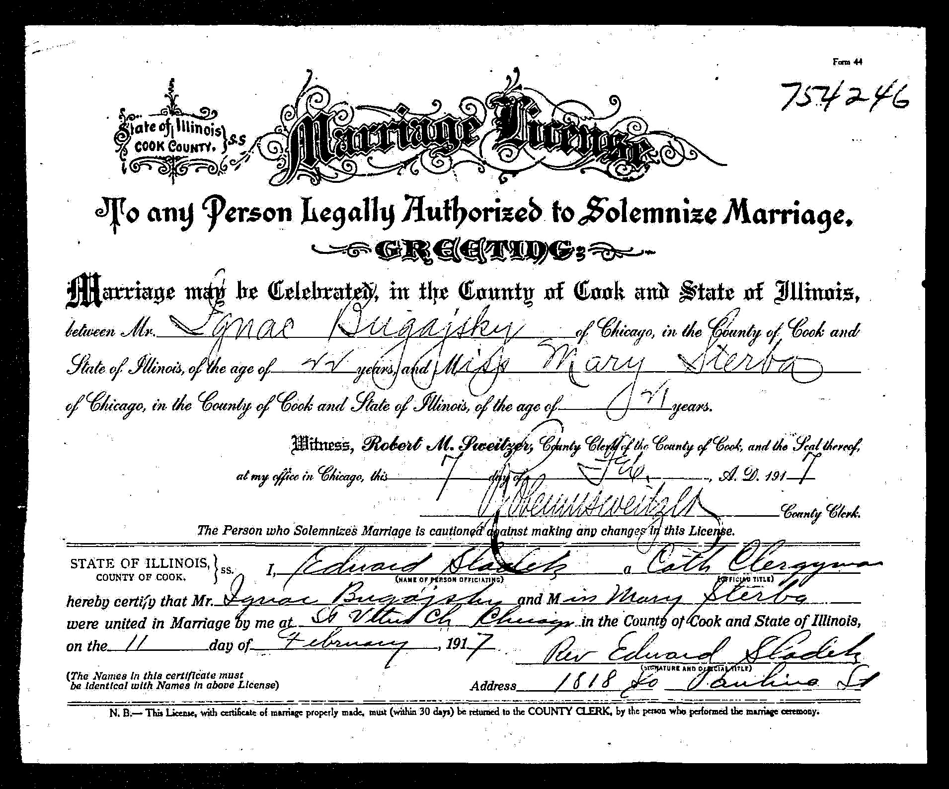 Bugajsky Ignac marriage 1917.jpg