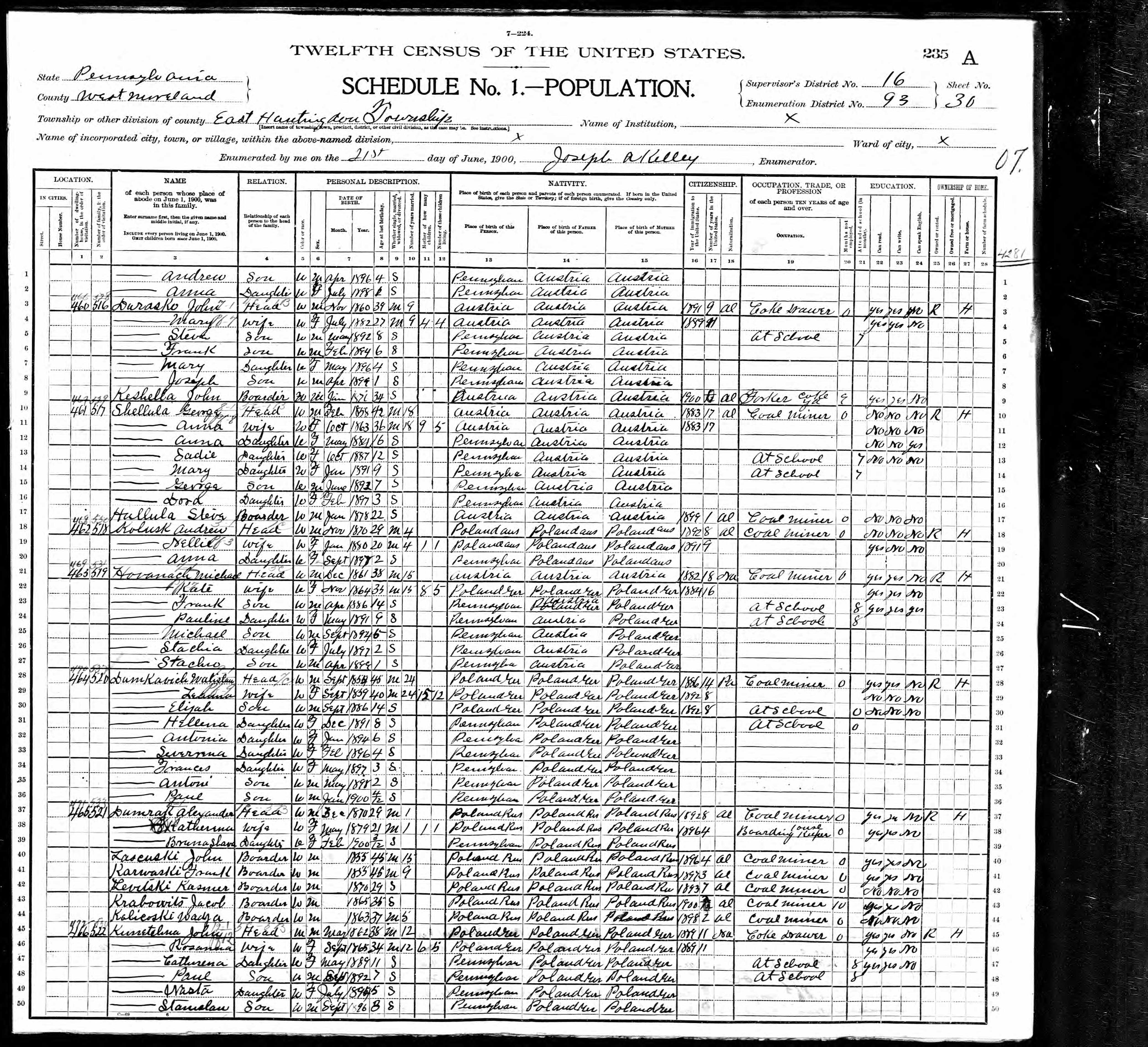 Dabkiewicz Family 1900 U.S. Census in East Huntington Westmoreland PA.jpg