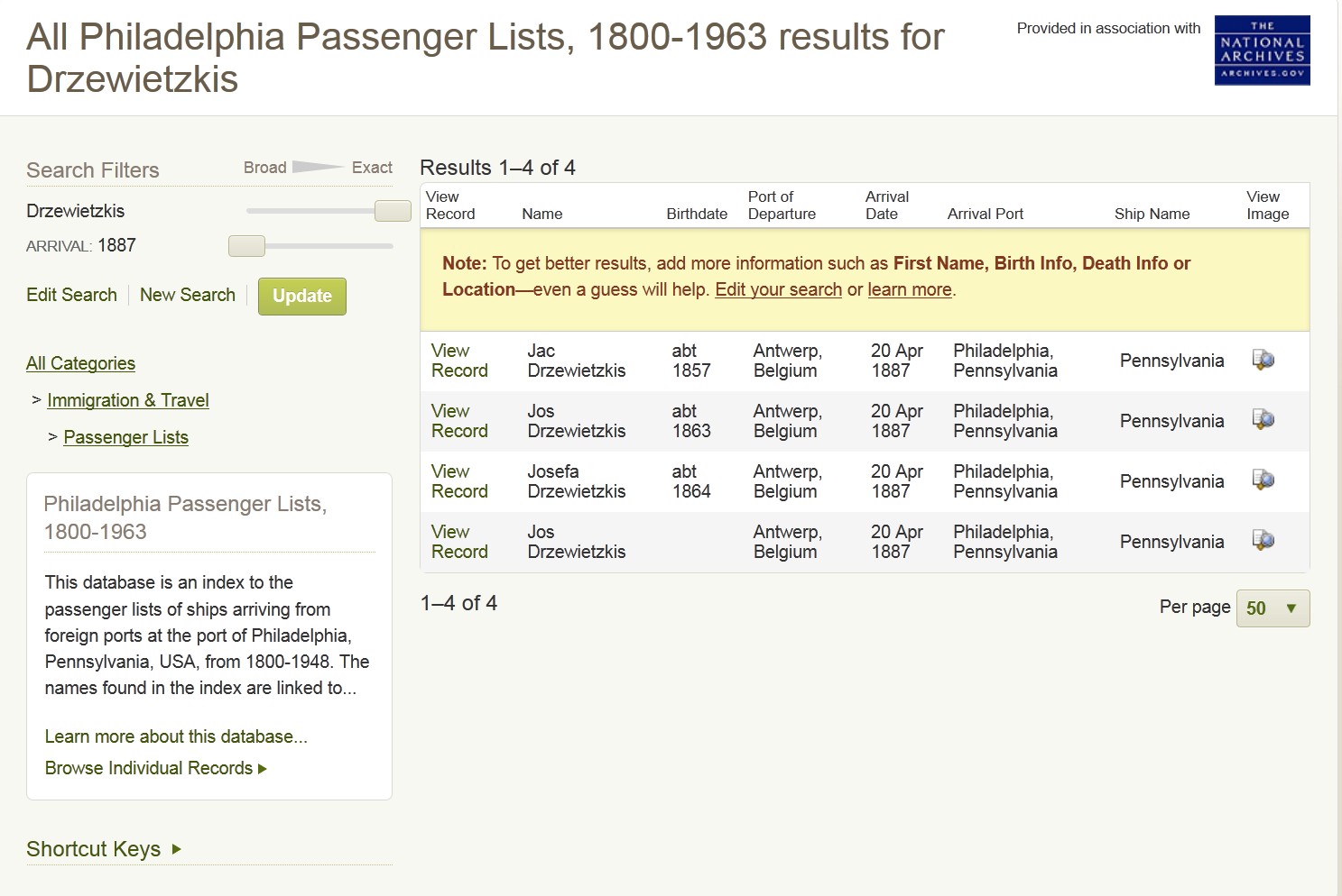 Drzewiecki Family April 20 1887 Philadelphia Arrival Record Index.jpg