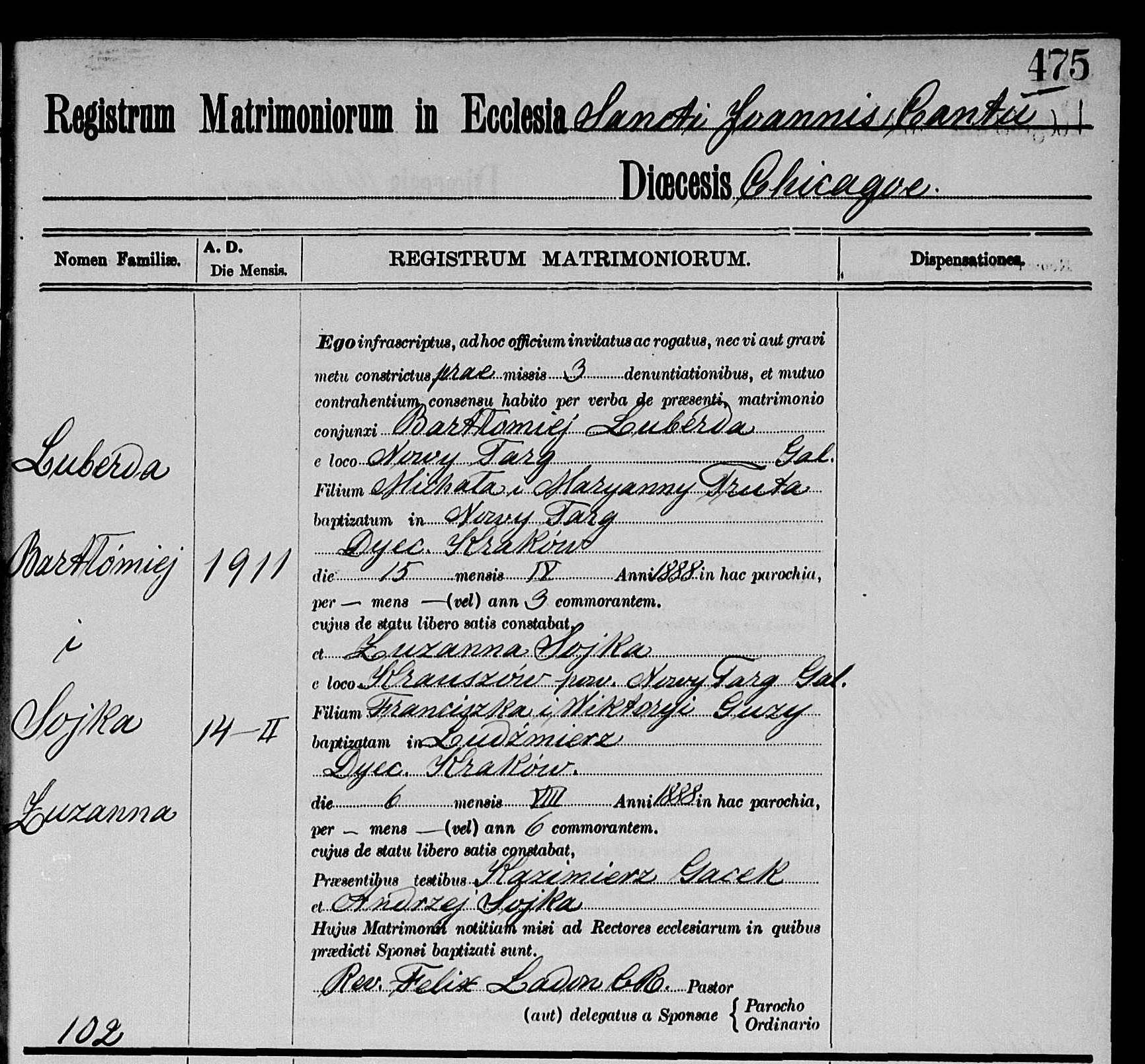 LUBERDA, Bartlomiej church marriage record.jpg
