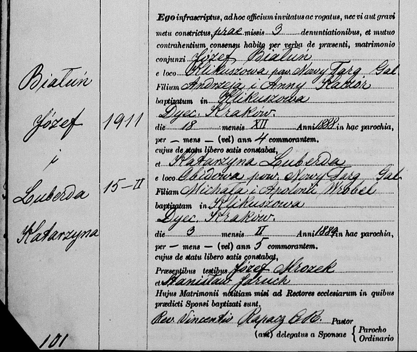 LUBERDA, Katarzyna church marriage record.jpg