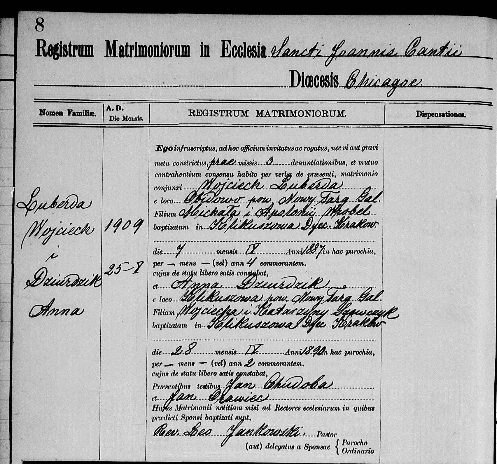 LUBERDA, Wojciech church marriage record.jpg