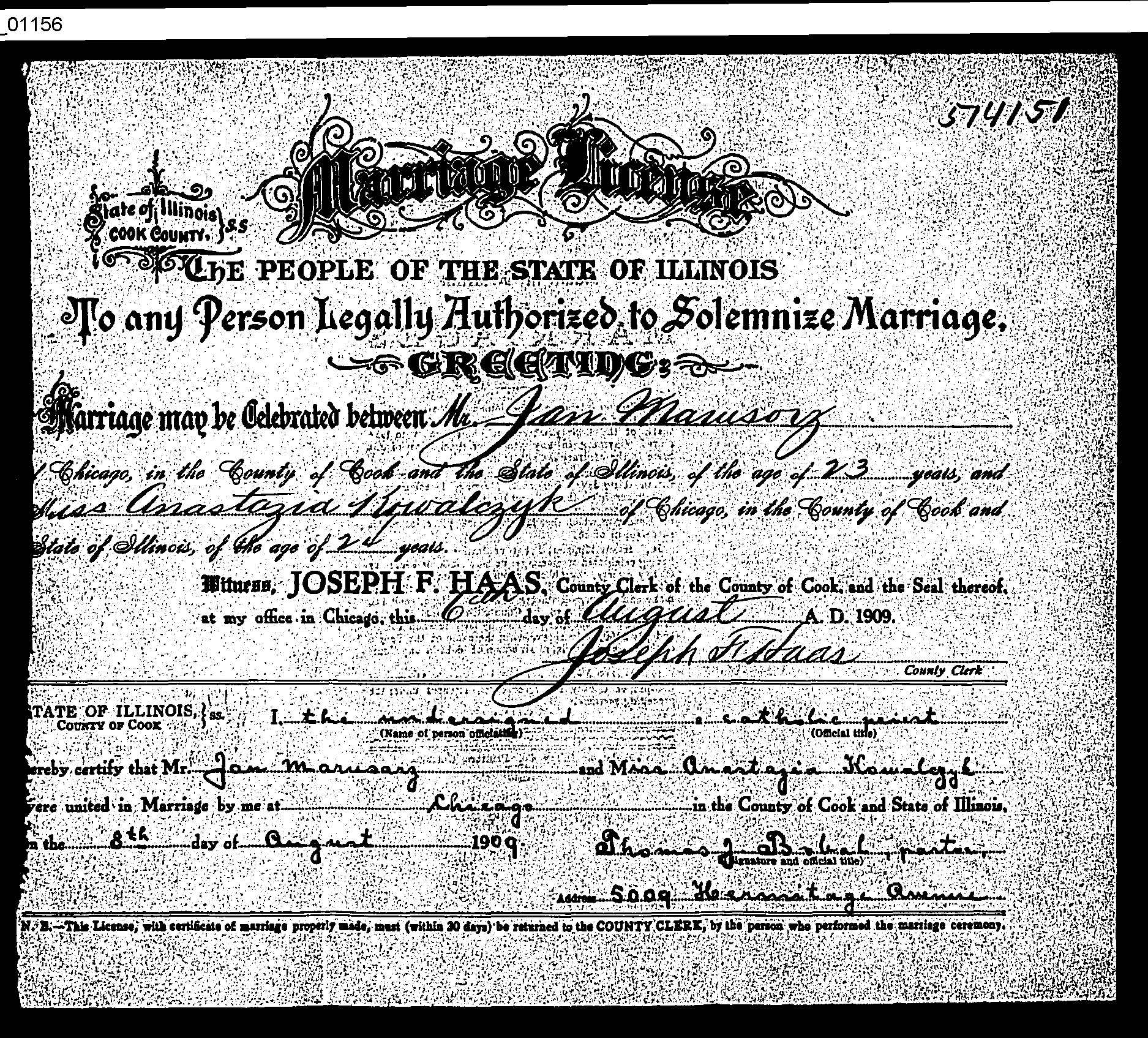 Marusarz Kowalczyk marriage record.jpg