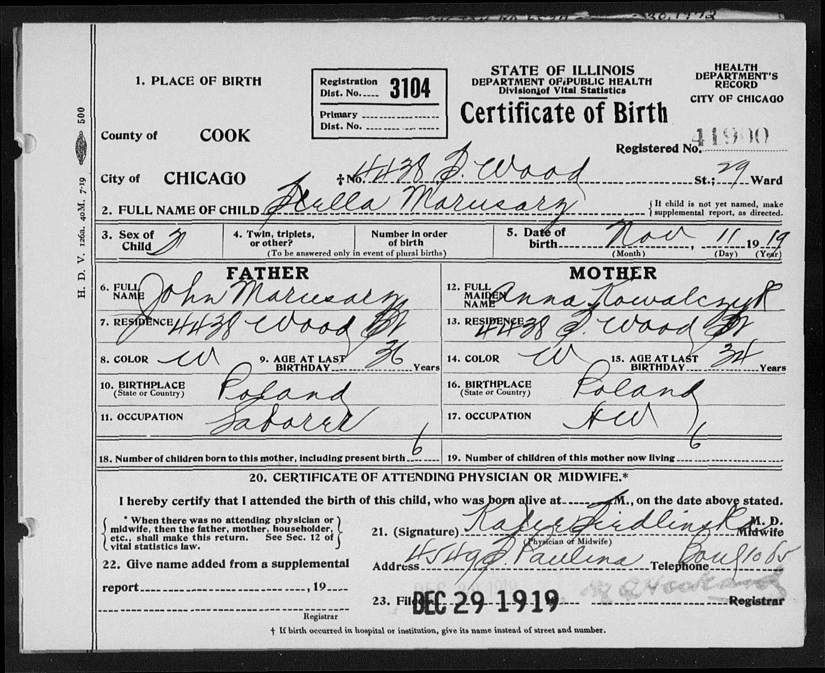 Marusarz, Stella Certificate of Birth.jpg