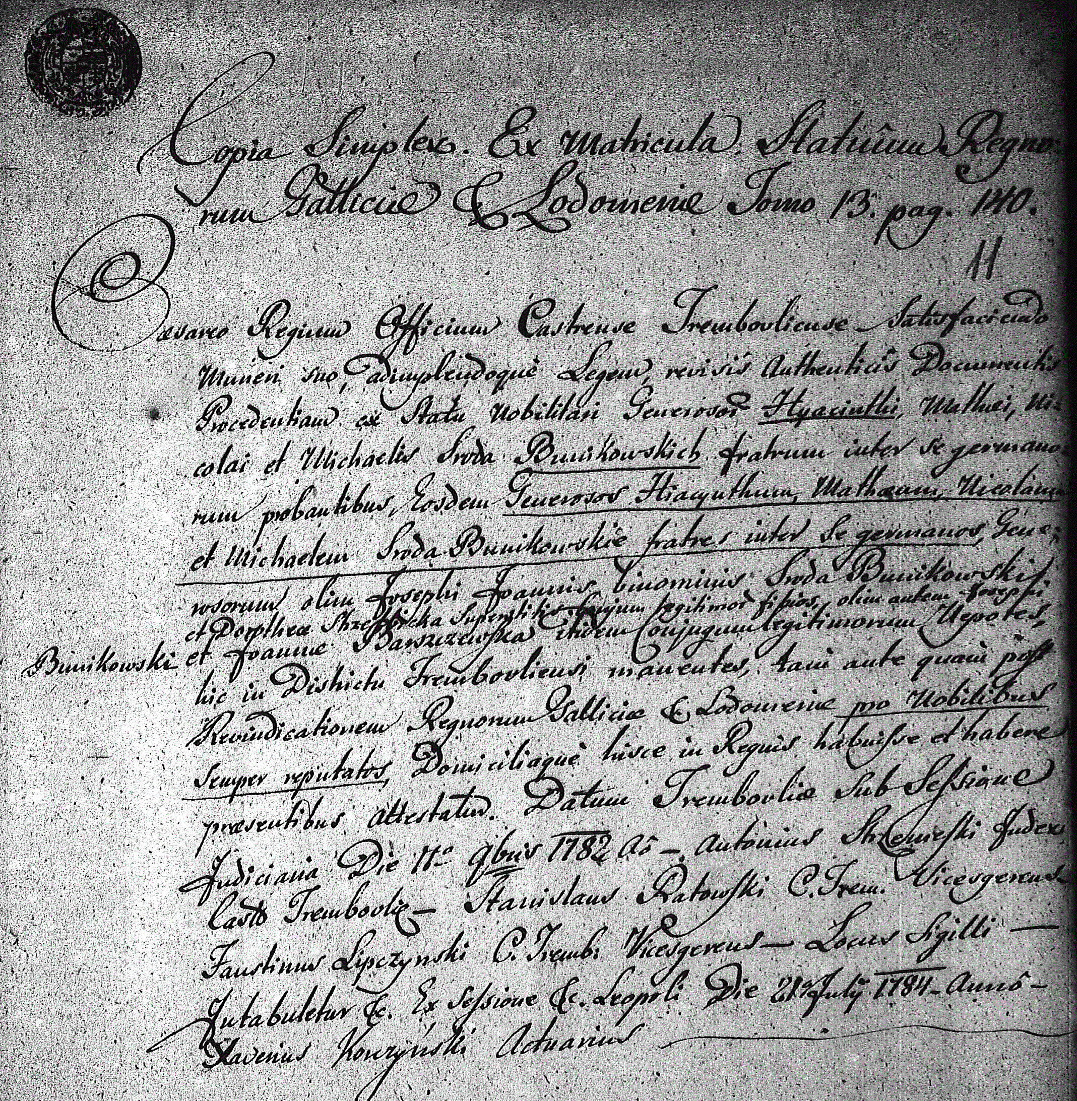 Michal Bunikowski proof of nobility Latin.gif