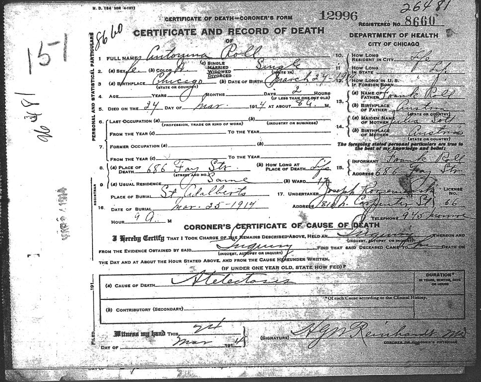 ROLL, Antonina Wiktorya Certificate and Record of Death.JPG